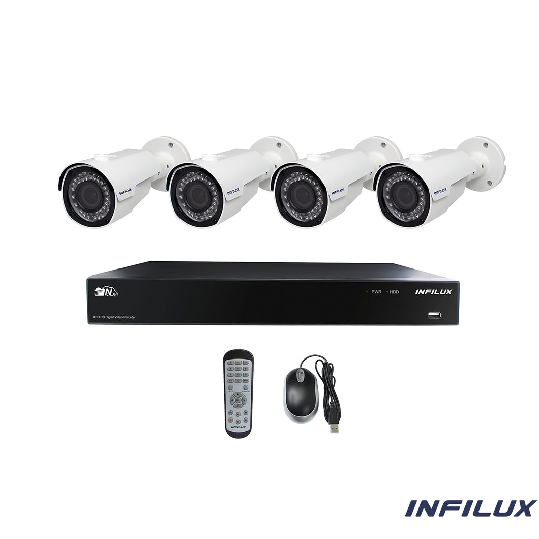 Infilux 8-Channel 3.6 4 Bullet Camera Bundle